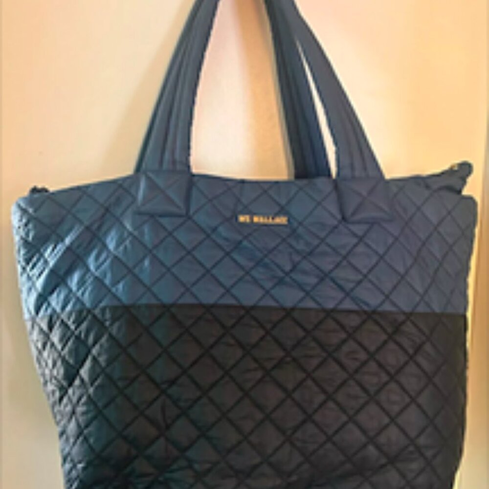 MZ WALLACE - Black/Blue Nylon Women's Metro Tote Handbag - NO Crossbody Strap